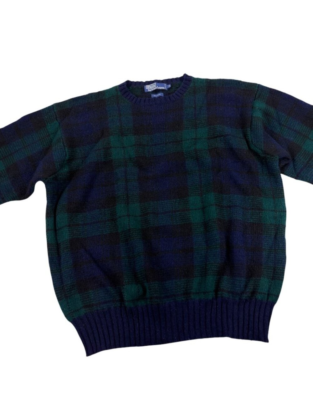 VTG 90s Polo Ralph Lauren Black Watch Tartan Plaid Wool Crewneck Sweater